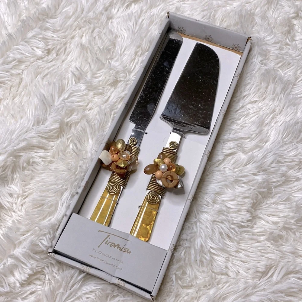 Tiramisu Gold Yellow Jewel Stone Encrusted 2 Piece Serving Piece Set